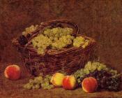 Basket of White Grapes and Peaches - 亨利·方丹·拉图尔
